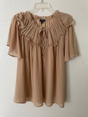 torrid Beige Ruffle Yoke Tie-Front Blouse